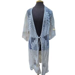 Agnes & Dora - Ivory embroidered, mesh, lace duster / XXL